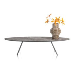 Niora, salontafel 150 x 50 cm - HPL marmer licht grijs - Metal graphite