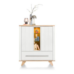 Jardin, buffet haut 125 cm 2-portes + 1-tiroir (+ 2-dedans) + 3-niches (+ LED) - blanc