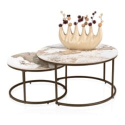 Fusion, Salontafel set, rond 80 cm en rond 60 cm, keramiek Pandorra white