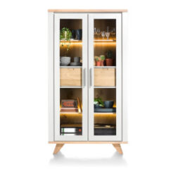 Jardin, vitrine 110 cm - 2-portes en verre + 2-tiroirs (dedans) (+ LED) - blanc