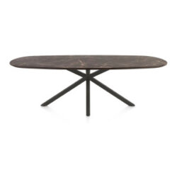 Caletta, eetkamertafel ovaal 240 x 105 cm. - HPL Primo Laminato blad - centrale kruispoot grafiet - Marble brown
