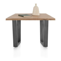 Nyborg, table 150 x 100 cm - plateau avec bords effet tronc d\'abre - pied métal en V