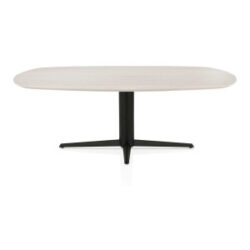 Caletta, eetkamertafel ovaal 210 x 100 cm. - HPL Primo Laminato blad - centrale teenpoot zwart - Travertin