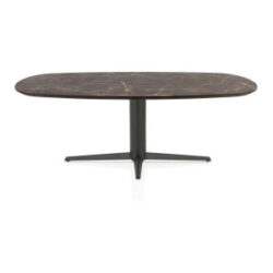 Caletta, eetkamertafel ovaal 210 x 100 cm. - HPL Primo Laminato blad - centrale teenpoot grafiet - Marble brown