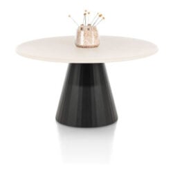 Lund, eetkamertafel rond 140 cm. - stone-skin - cone poot - Zwart nebbia