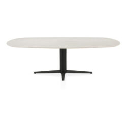 Caletta, eetkamertafel ovaal 240 x 105 cm. - HPL Primo Laminato blad - centrale teenpoot zwart - Travertin
