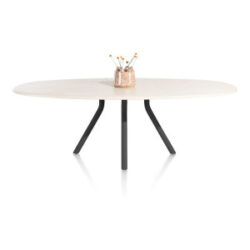 Lund, eetkamertafel ovaal 240 x 120 cm. - stone-skin - centrale poot lang - Zwart nebbia