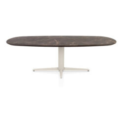 Caletta, table ovale 240 x 105 cm. - plateau en HPL Primo Laminato - pied central crème - Marble brown