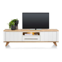 Jardin, buffet bas 210 cm - 1-tiroir + 1-niche + 2-portes rabattantes (+ LED) - blanc
