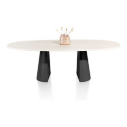 Lund, eetkamertafel ovaal 240 x 120 cm. - stone-skin - cone poot - Zwart nebbia