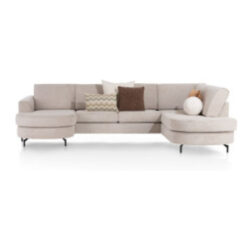 Alcona, canap&eacute; en U arrondi &agrave; droite - tissu Vada - beige