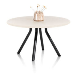 Lund, eetkamertafel rond 140 cm. - stone-skin - centrale poot kort - Zwart nebbia