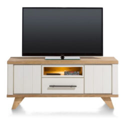 Jardin, buffet bas 140 cm - 1-tiroir + 1-niche + 2-portes rabattantes (+ LED) - blanc