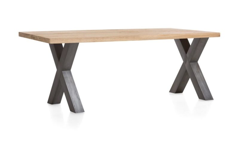 Metalox, Eetkamertafel 200 X 100 Cm - Met Rand Boomschors + X-Vorm Metalen Poot - Afbeelding 2