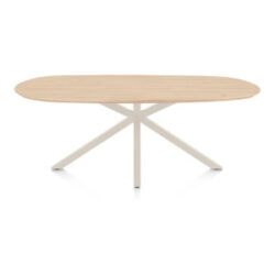 Caletta, table ovale 210 x 100 cm. - plateau en chêne - pied central en croix crème - Natural