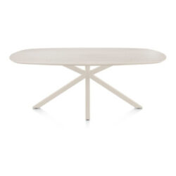 Caletta, eetkamertafel ovaal 210 x 100 cm. - HPL Primo Laminato blad - centrale kruispoot crème - Travertin