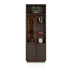 Gijon, bergkast smal 75 cm - 1-glasdeur + 2-deuren + 4-niches (+ LED)