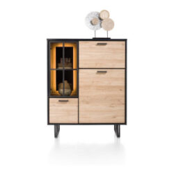 Avalon, buffet haut 120 cm - 2-portes + 1-porte en verre + 1-porte rabattante (+ LED) - natural
