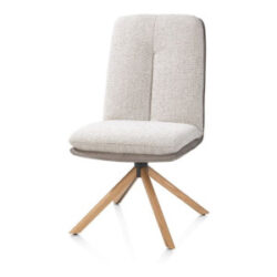 Theros, Chaise de salle &agrave; manger 4 pieds en ch&ecirc;ne naturel avec syst&egrave;me relax - pivotante - tissu oregon/s&eacute;ville - Caillou