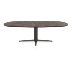 Caletta, eetkamertafel ovaal 240 x 105 cm. - HPL Primo Laminato blad - centrale teenpoot grafiet - Marble brown