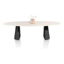 Lund, table ovale 270 x 120 cm. - stone-skin - pied cone - Noir nebbia