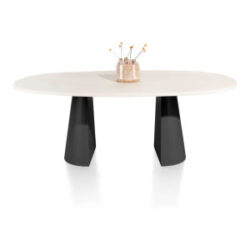 Lund, eetkamertafel ovaal 210 x 120 cm. - stone-skin - cone poot - Zwart nebbia