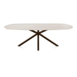 Caletta, eetkamertafel ovaal 240 x 105 cm. - HPL Primo Laminato blad - centrale kruispoot steelbrown - Travertin