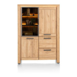 Delmonte, bergkast 120 cm - 1-glasdeur + 2-deuren + 2-laden (+ LED)