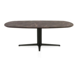 Caletta, eetkamertafel ovaal 210 x 100 cm. - HPL Primo Laminato blad - centrale teenpoot zwart - Marble brown