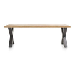 Metalox, table 250 x 100 cm - bords effet tronc d\'arbre + X-forme pied metal