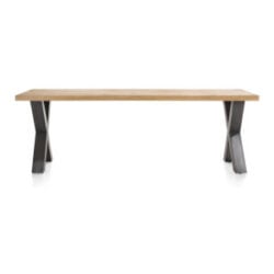 Metalox, eetkamertafel 250 x 100 cm - met rand boomschors + X-vorm metalen poot