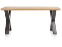 Metalox, eetkamertafel 170 x 100 cm - met rand boomschors + X-vorm metalen poot