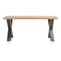 Metalox, table 170 x 100 cm - bords effet tronc d\'arbre + X-forme pied metal