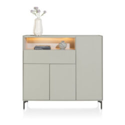Noon, dressette 148 cm - 3-deuren + 1-lade + 1-niche (+ LED) - geheel silk grey