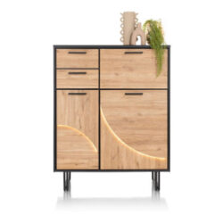 Avalon, buffet haut 120 cm - 2-portes + 2-tiroirs + 1-porte rabattante (+ LED) - natural