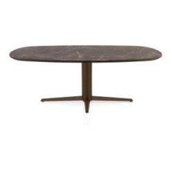 Caletta, eetkamertafel ovaal 210 x 100 cm. - HPL Primo Laminato blad - centrale teenpoot steelbrown - Marble brown