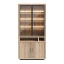 Pavie, vitrine 100 cm - 2-glasdeuren + 2-deuren + 2-niches (+ LED) - natural