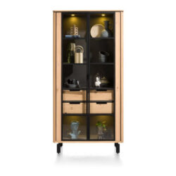 Livada, vitrine 100 cm - 2-portes en verre + 2-tiroirs - Natural