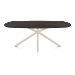 Caletta, table ovale 210 x 100 cm. - plateau en ch&ecirc;ne - pied central en croix cr&egrave;me - Basalt