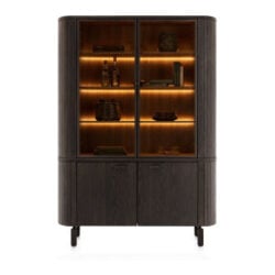 Ravello, vaisselier 150 cm - 2-portes + 2-portes de verres (+ LED) - Basalt