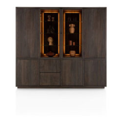 Gijon, vaisselier 240 cm - 2-portes de verres + 5-portes + 2-tiroirs (+ LED) + plinthe