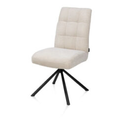 Silva, chaise de salle &agrave; manger, tissu livigno, cadre fixe noir, poign&eacute;e noire - Creme
