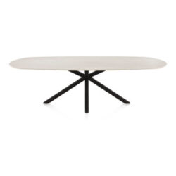 Caletta, table ovale 270 x 110 cm. - plateau en HPL Primo Laminato - pied central en croix noir - Travertin