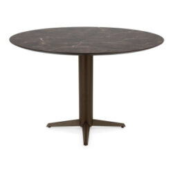 Caletta, table de bar rond 150 cm. - plateau en HPL Primo Laminato - pied central steelbrown - Marble brown
