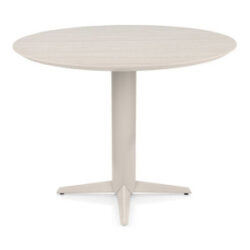 Caletta, table de bar rond 120 cm. - plateau en HPL Primo Laminato - pied central cr&egrave;me - Travertin
