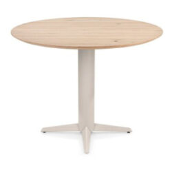 Caletta, table de bar rond 120 cm. - plateau en chêne - pied central crème - Natural