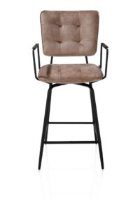 Manou, chaise de bar avec accoudoirs - off black - tissu Karese - Camel