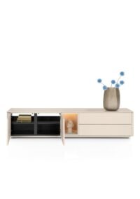 Trentino, Lowboard 210 cm. - 2-deuren + 2-laden + 1-niche - mdf gelakt - Creme - Afbeelding 2