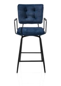 Manou, barstoel met armen - off black - stof Karese - Donkerblauw