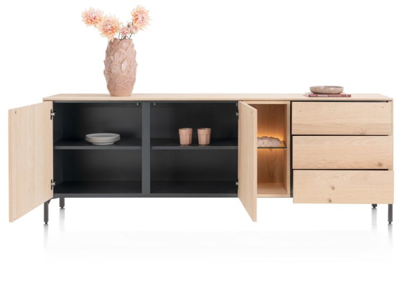 Trenton, Dressoir 210 Cm. - 2-Deuren + 3-Laden + 2-Niches - Natural - Afbeelding 2